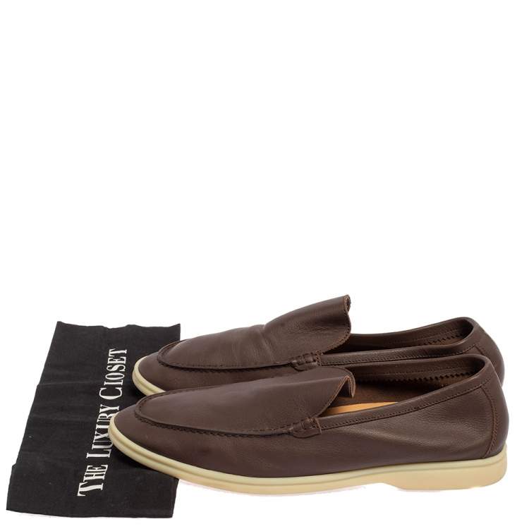 Pre Owned Loro Piana Brown Leather Summer Walk Slip On Loafers Size 45