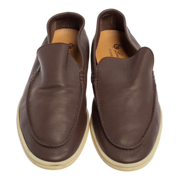 Pre Owned Loro Piana Brown Leather Summer Walk Slip On Loafers Size 45