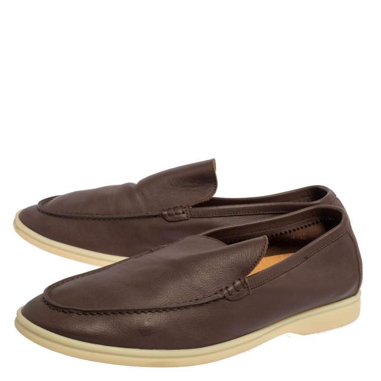 Pre Owned Loro Piana Brown Leather Summer Walk Slip On Loafers Size 45