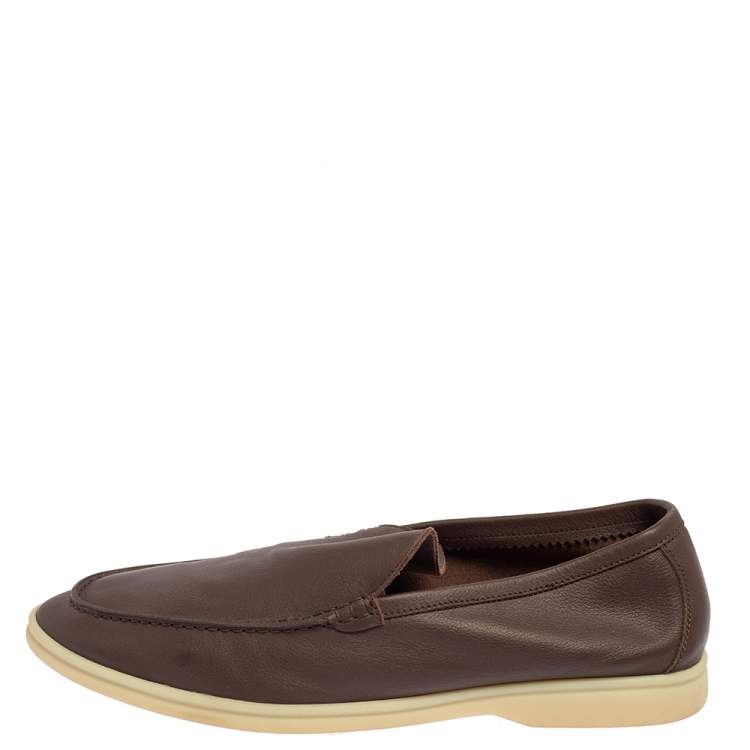 Pre Owned Loro Piana Brown Leather Summer Walk Slip On Loafers Size 45