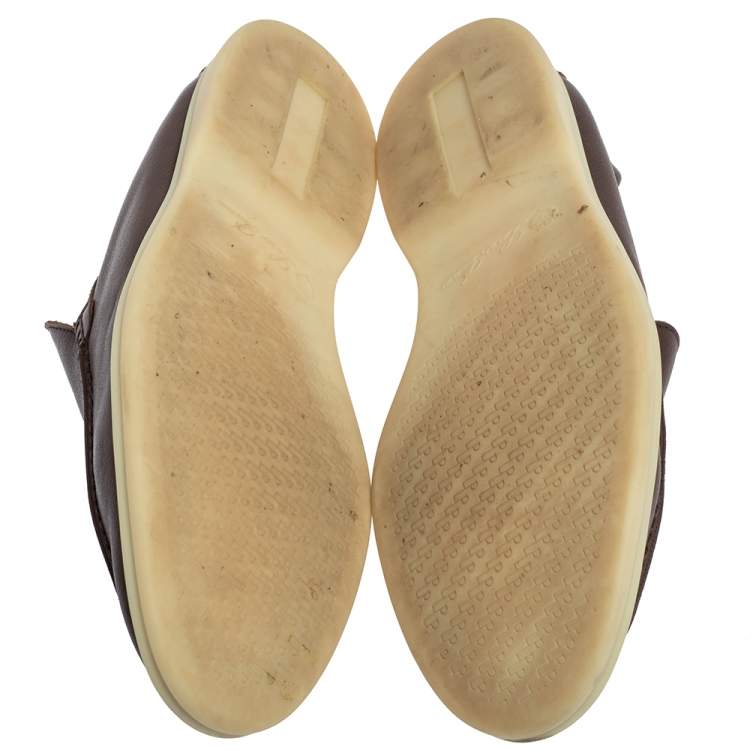 Pre Owned Loro Piana Brown Leather Summer Walk Slip On Loafers Size 45
