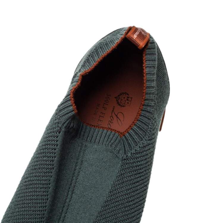 Pre Owned Loro Piana Grey Knit Fabric 360 Flexy Walk Slip On Sneakers Size 43