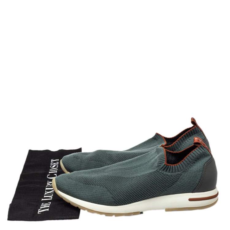 Pre Owned Loro Piana Grey Knit Fabric 360 Flexy Walk Slip On Sneakers Size 43