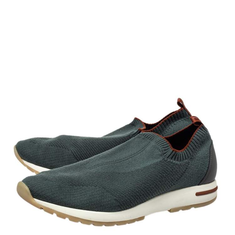Pre Owned Loro Piana Grey Knit Fabric 360 Flexy Walk Slip On Sneakers Size 43