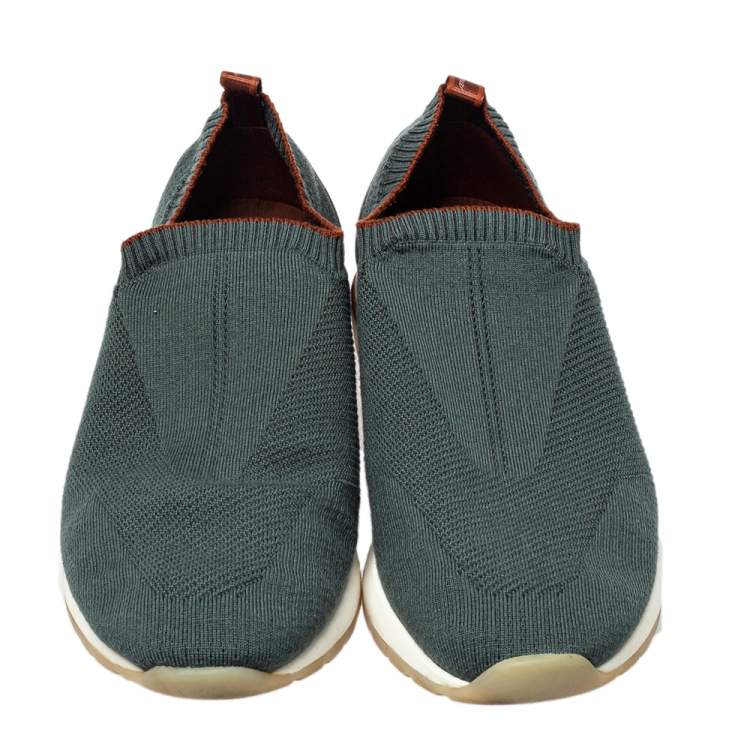 Pre Owned Loro Piana Grey Knit Fabric 360 Flexy Walk Slip On Sneakers Size 43