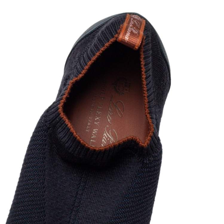 Pre Owned Loro Piana Blue Knit Fabric 360 Flexy Walk Slip On Sneakers Size 43