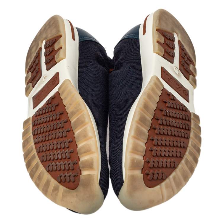 Pre Owned Loro Piana Blue Knit Fabric 360 Flexy Walk Slip On Sneakers Size 43