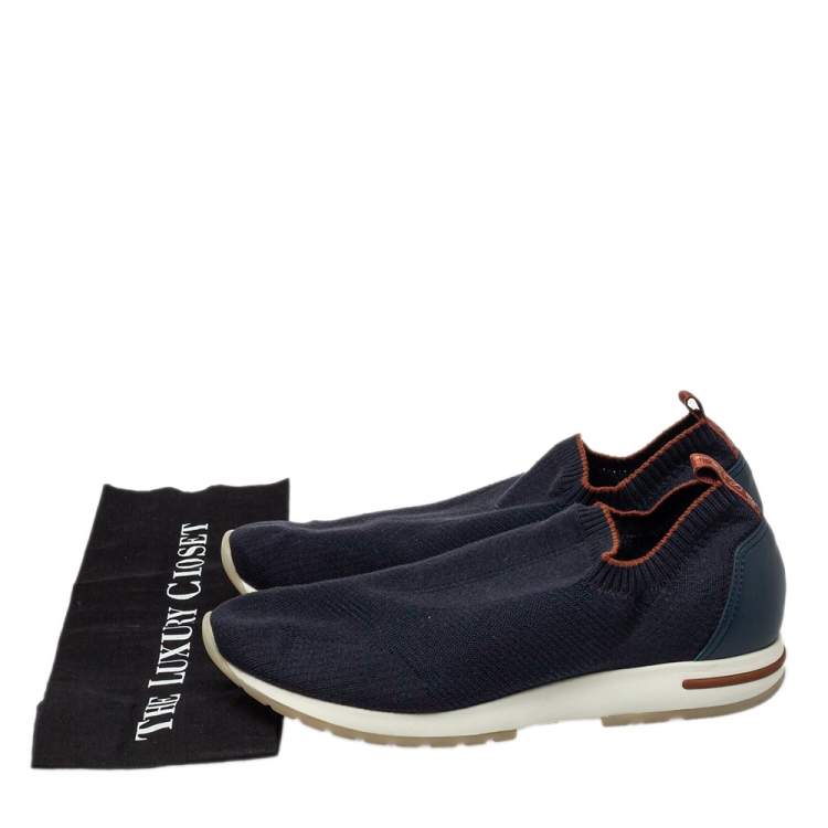 Pre Owned Loro Piana Blue Knit Fabric 360 Flexy Walk Slip On Sneakers Size 43
