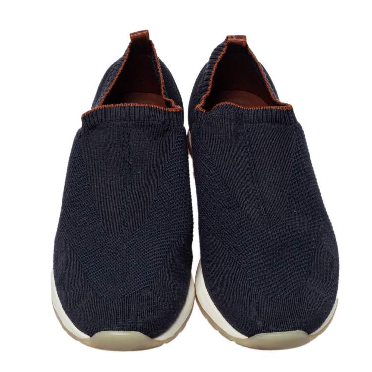 Pre Owned Loro Piana Blue Knit Fabric 360 Flexy Walk Slip On Sneakers Size 43