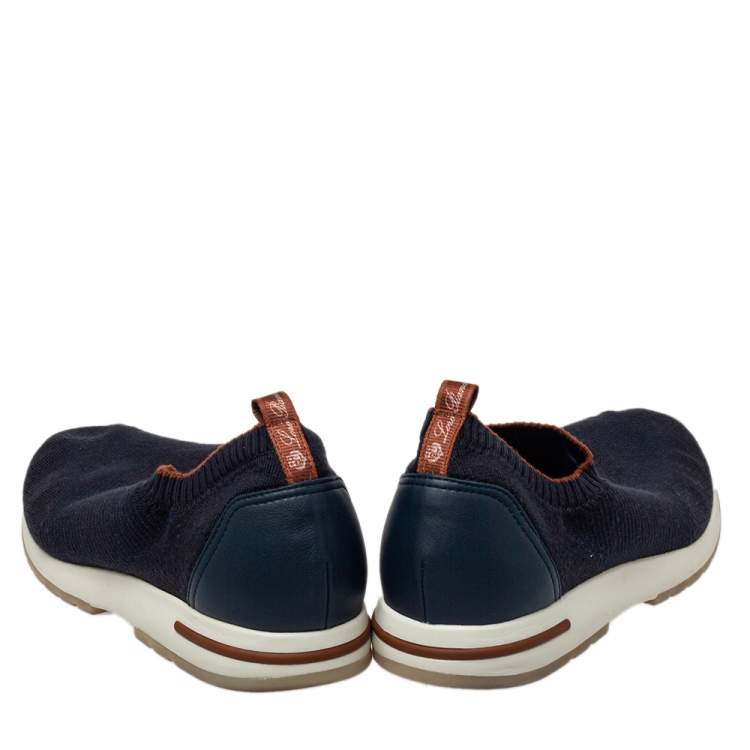 Pre Owned Loro Piana Blue Knit Fabric 360 Flexy Walk Slip On Sneakers Size 43