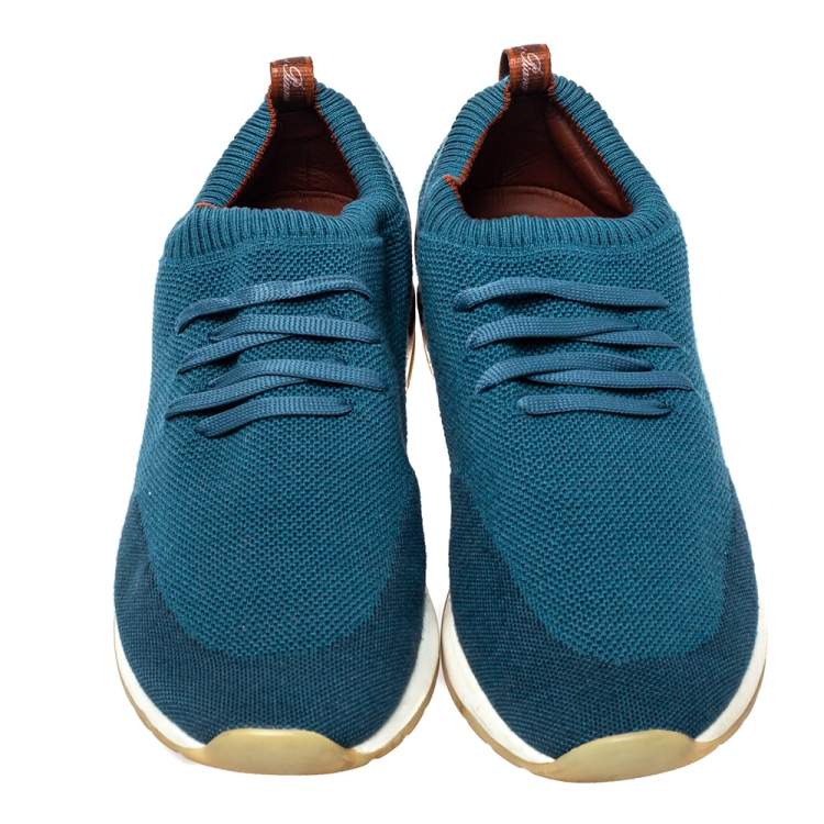 Pre Owned Loro Piana Blue Knit Fabric Flexy Walk Sneakers Size 43