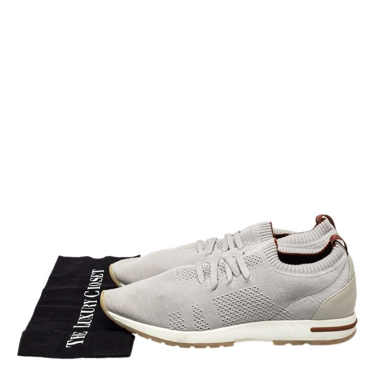 Pre Owned Loro Piana Grey Knit Fabric Flexy Walk Sneakers Size 43