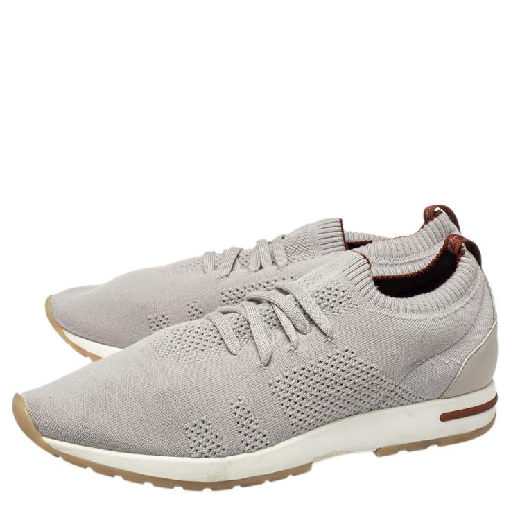 Pre Owned Loro Piana Grey Knit Fabric Flexy Walk Sneakers Size 43