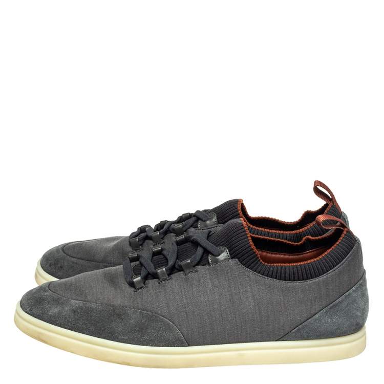 Pre Owned Loro Piana Grey/Black Fabric And Suede Low Top Sneakers Size 44