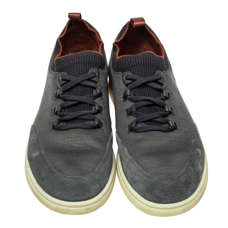 Pre Owned Loro Piana Grey/Black Fabric And Suede Low Top Sneakers Size 44