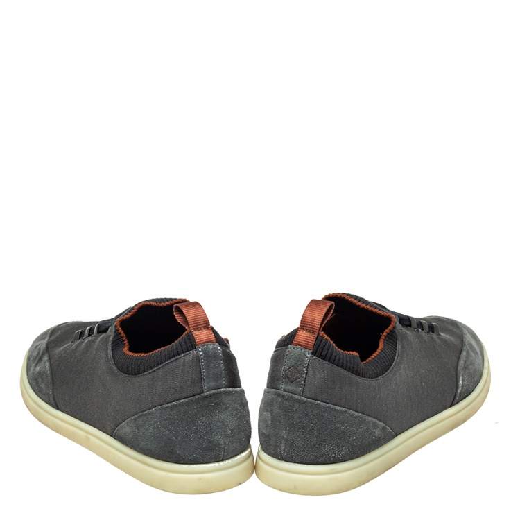 Pre Owned Loro Piana Grey/Black Fabric And Suede Low Top Sneakers Size 44