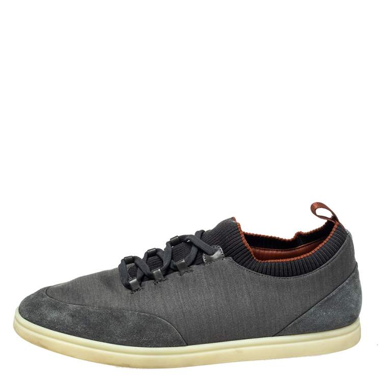 Pre Owned Loro Piana Grey/Black Fabric And Suede Low Top Sneakers Size 44