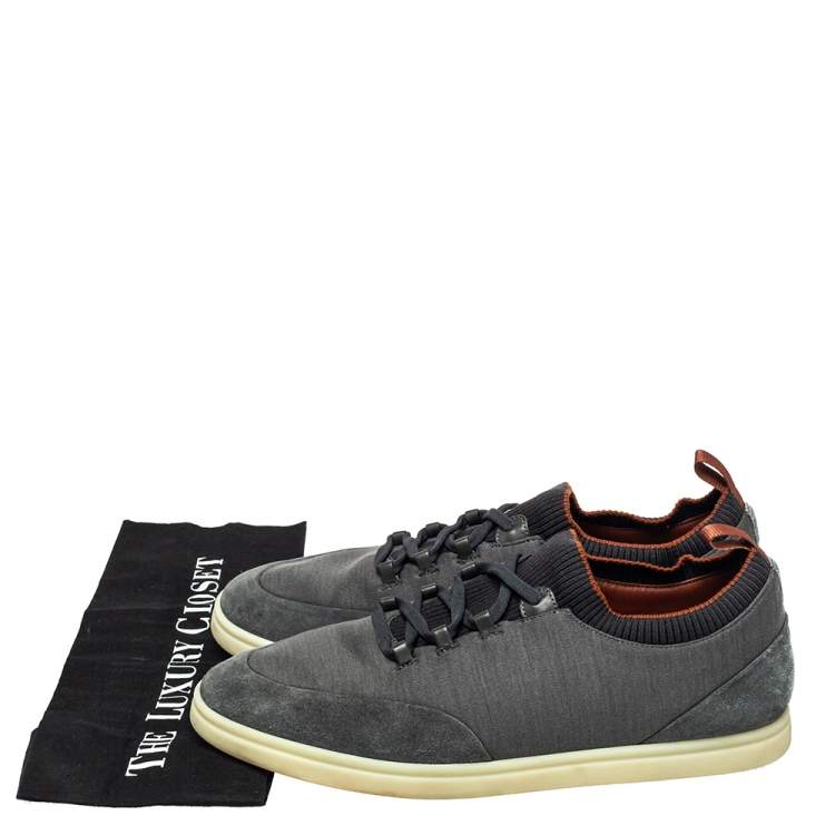 Pre Owned Loro Piana Grey/Black Fabric And Suede Low Top Sneakers Size 44