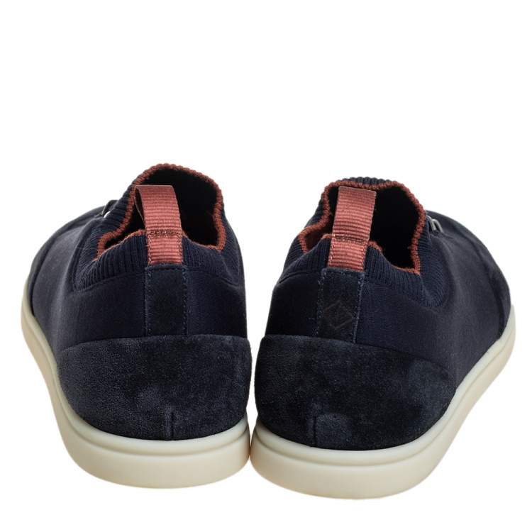 Pre Owned Loro Piana Blue Suede And Knit Fabric Soho Walk Low Top Sneakers Size 44