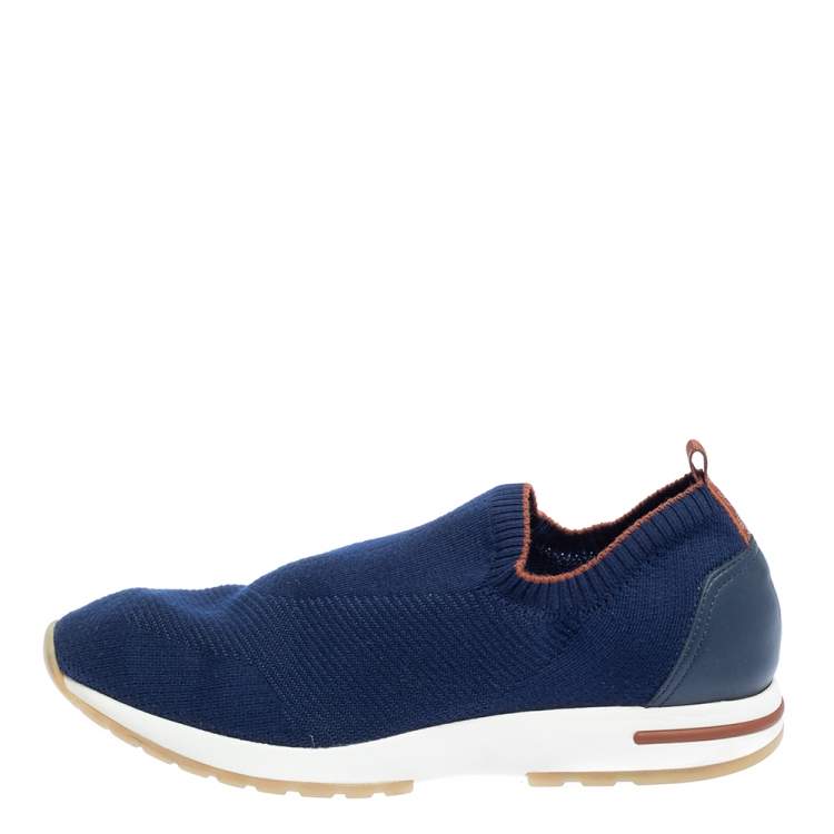 Pre Owned Loro Piana Blue Knit Fabric Flexy Walk Sneakers Size 43