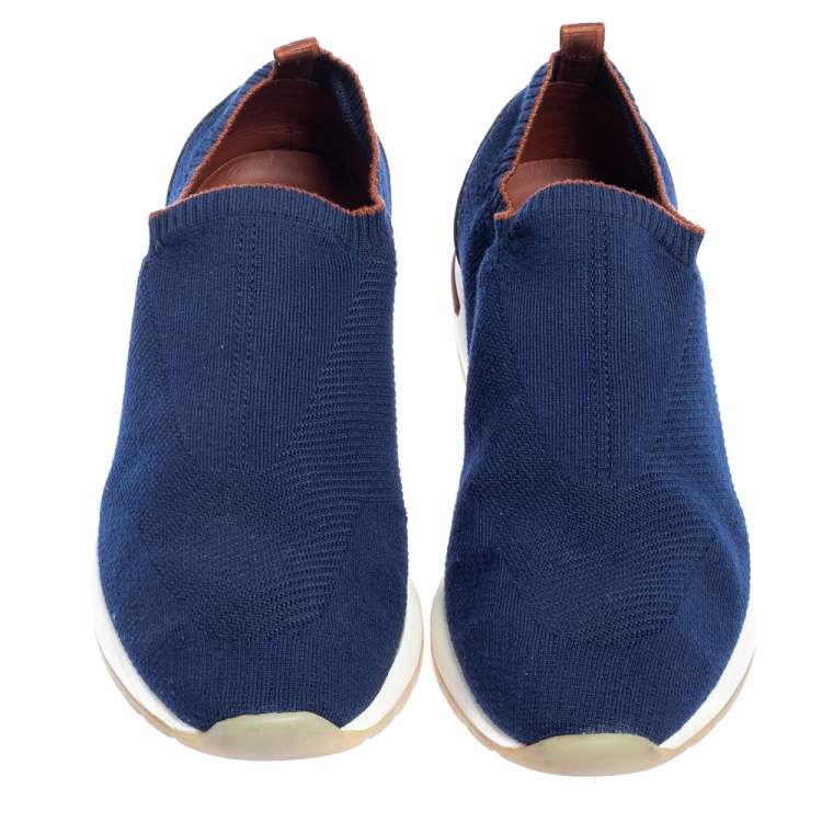 Pre Owned Loro Piana Blue Knit Fabric Flexy Walk Sneakers Size 43