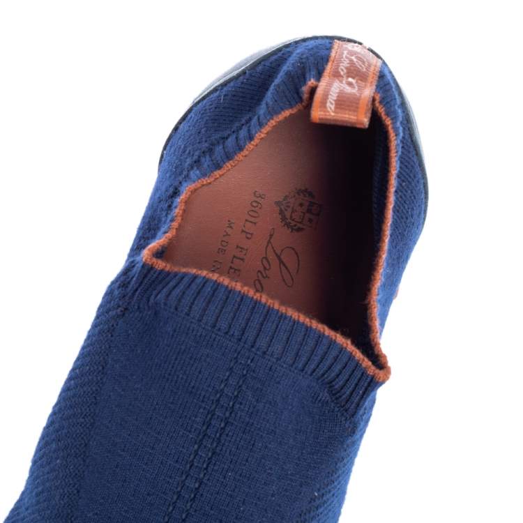 Pre Owned Loro Piana Blue Knit Fabric Flexy Walk Sneakers Size 43