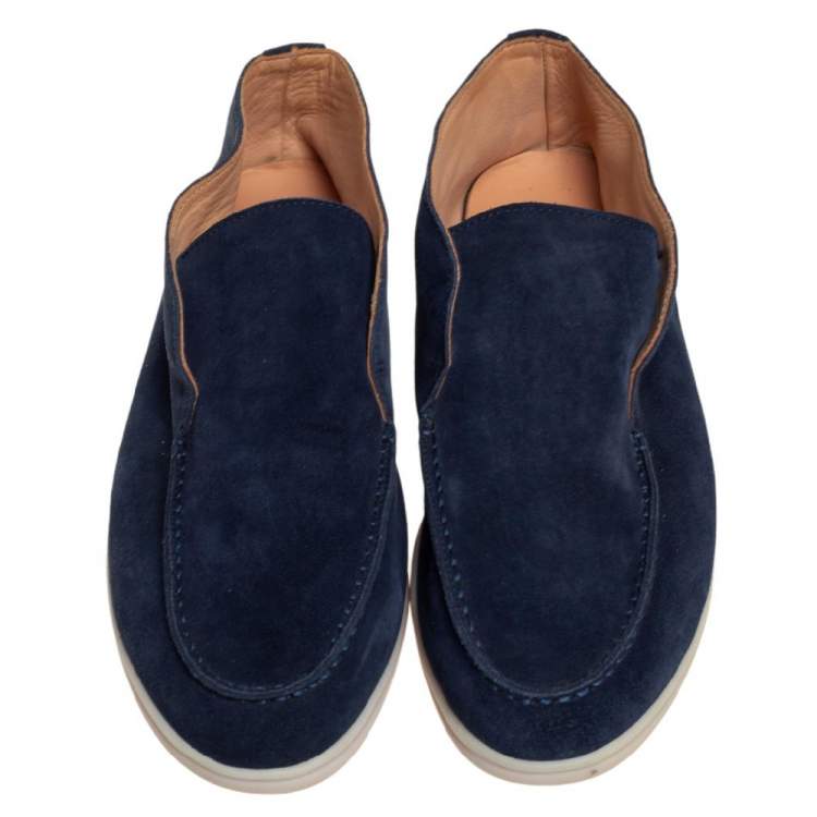 Pre Owned Loro Piana Blue Suede Summer Walk Slip On Loafers Size 42