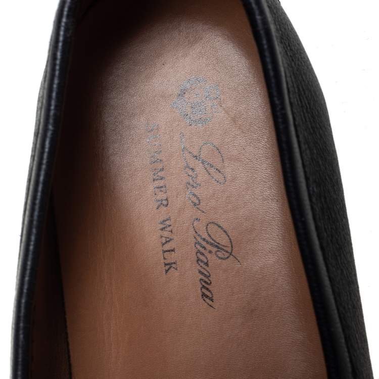 Pre Owned Loro Piana Navy Blue Leather Summer Walk Slip On Loafers Size 43.5
