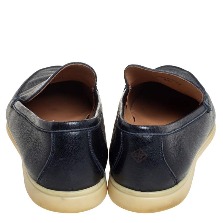 Pre Owned Loro Piana Navy Blue Leather Summer Walk Slip On Loafers Size 43.5