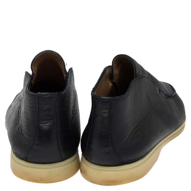 Pre Owned Loro Piana Dark Navy Blue Leather Summer Walk Slip On Loafers Size 43