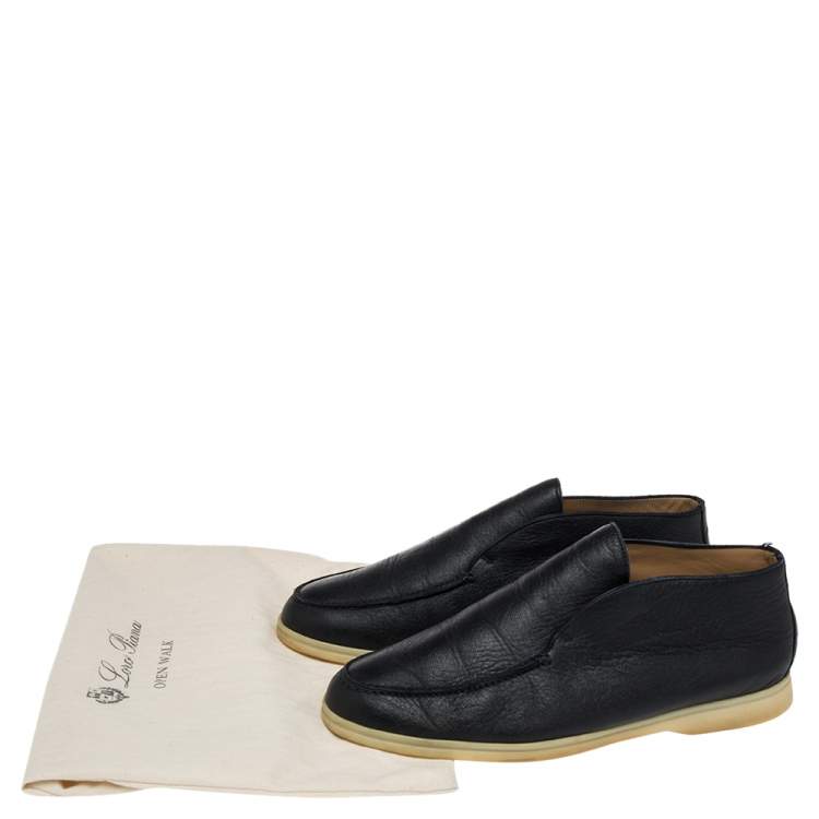 Pre Owned Loro Piana Dark Navy Blue Leather Summer Walk Slip On Loafers Size 43