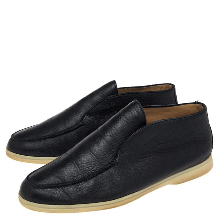 Pre Owned Loro Piana Dark Navy Blue Leather Summer Walk Slip On Loafers Size 43