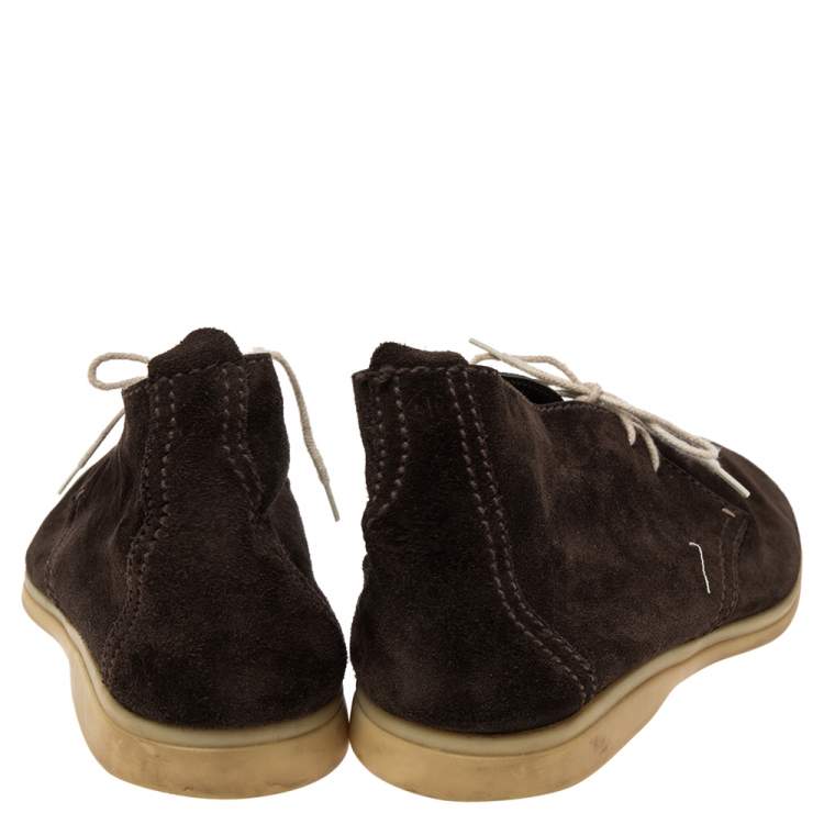 Pre Owned Loro Piana Brown Suede Soft Walk Lace Up Ankle Boots Size 44