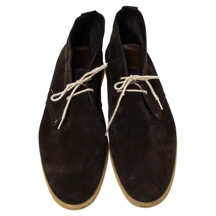Pre Owned Loro Piana Brown Suede Soft Walk Lace Up Ankle Boots Size 44