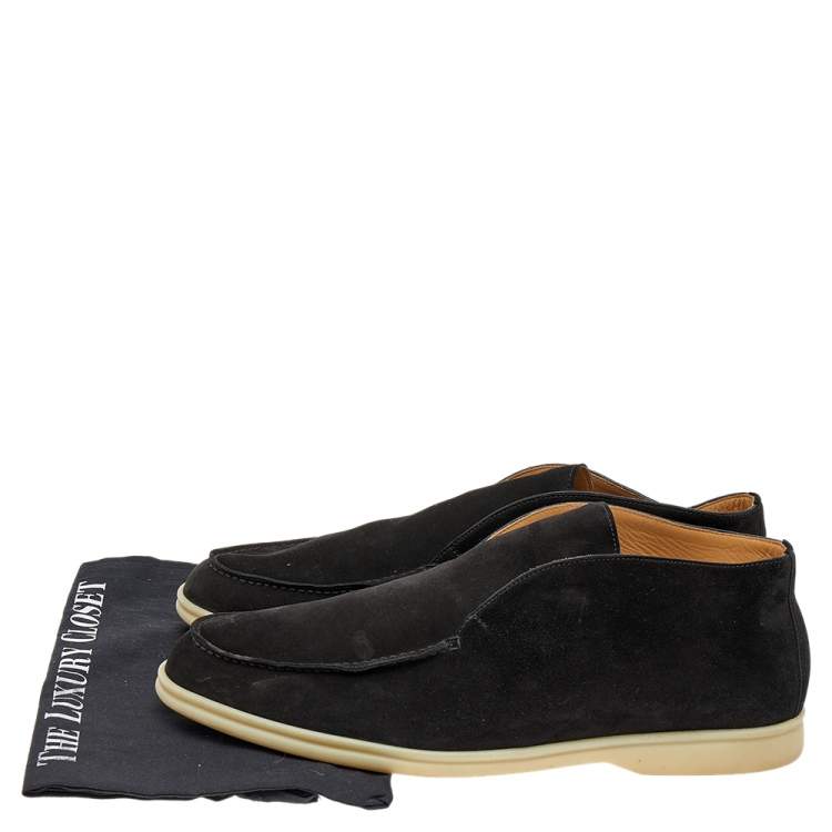 Pre Owned Loro Piana Black Suede Open Walk Ankle Boots Size 47