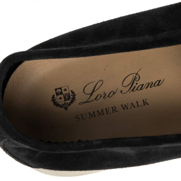 Pre Owned Loro Piana Black Suede Summer Walk Loafers Size 46
