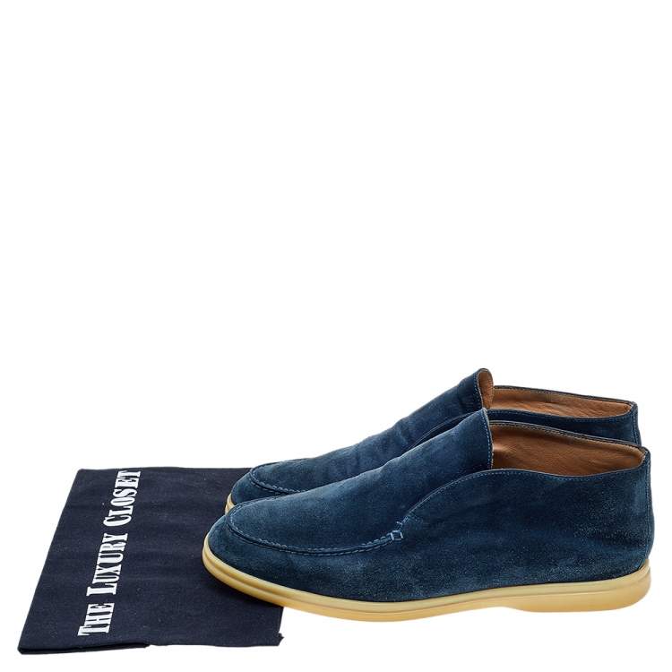 Pre Owned Loro Piana Blue Suede Open Walk Ankle Boots Size 40.5