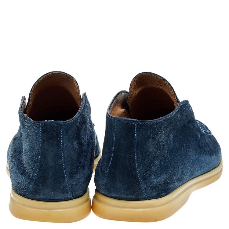 Pre Owned Loro Piana Blue Suede Open Walk Ankle Boots Size 40.5