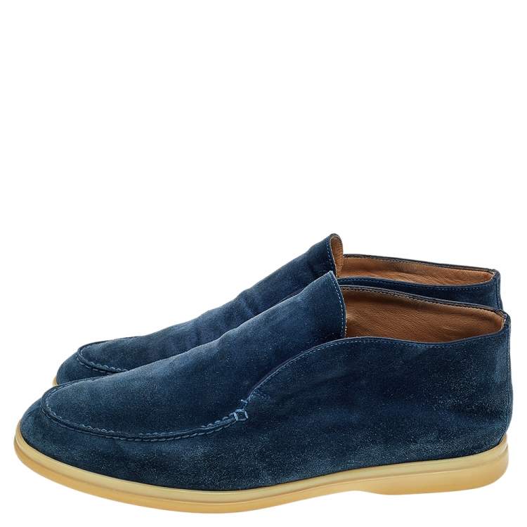 Pre Owned Loro Piana Blue Suede Open Walk Ankle Boots Size 40.5