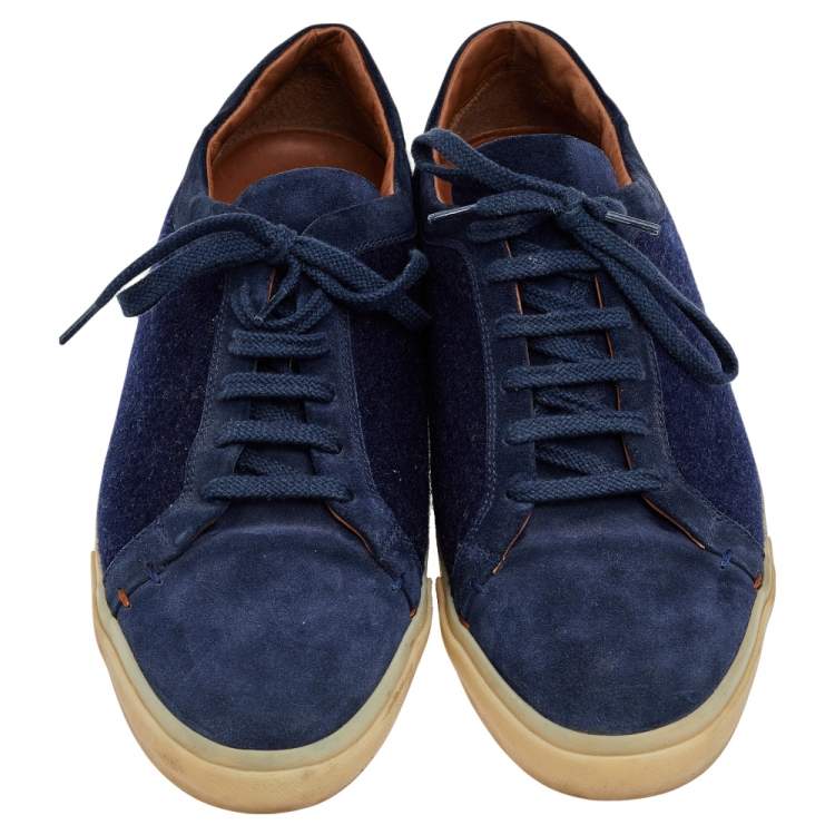 Pre Owned Loro Piana Blue Suede And Wool Freetime Walk Low Top Sneakers Size 43