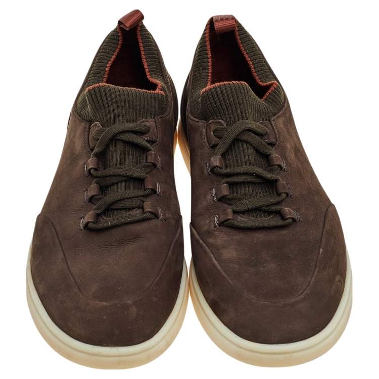 Pre Owned Loro Piana Brown Nubuck Leather Soho Walk Low Top Sneakers Size 43.5