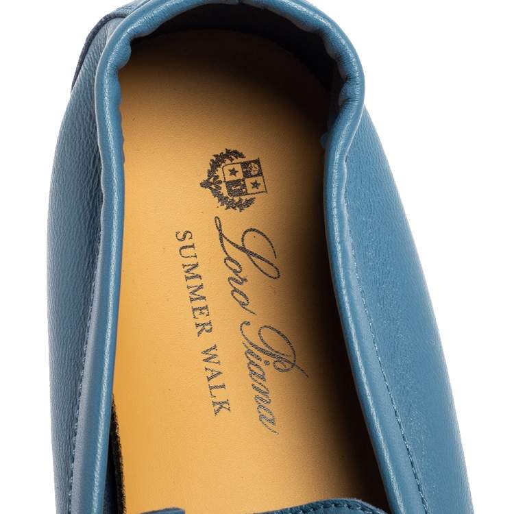 Pre Owned Loro Piana Cornflower Blue Leather Summer Walk Slip On Loafers Size 39