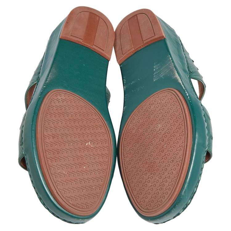 Pre Owned Loro Piana Green Ostrich Leather Slip on Sandals Size 44