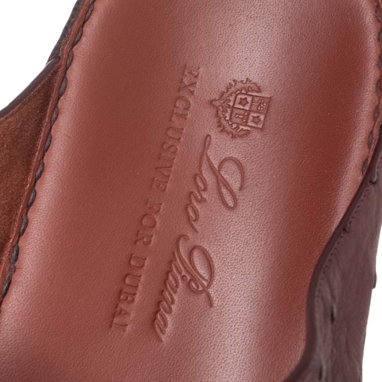Pre Owned Loro Piana Burgundy Ostrich Leather Slip on Sandals Size 44