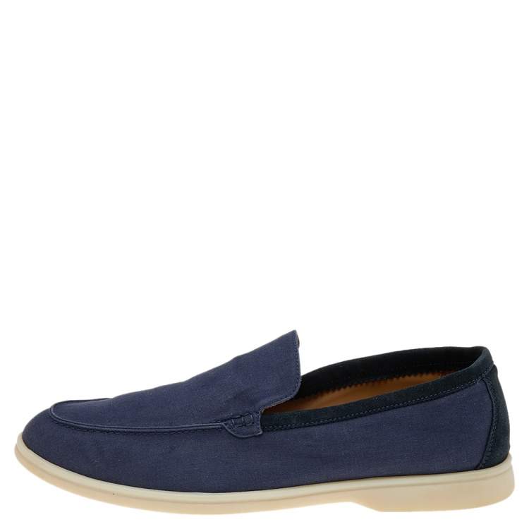 Pre Owned Loro Piana Blue Canvas And Suede 'Summer Walk' Slip On Loafers Size 45