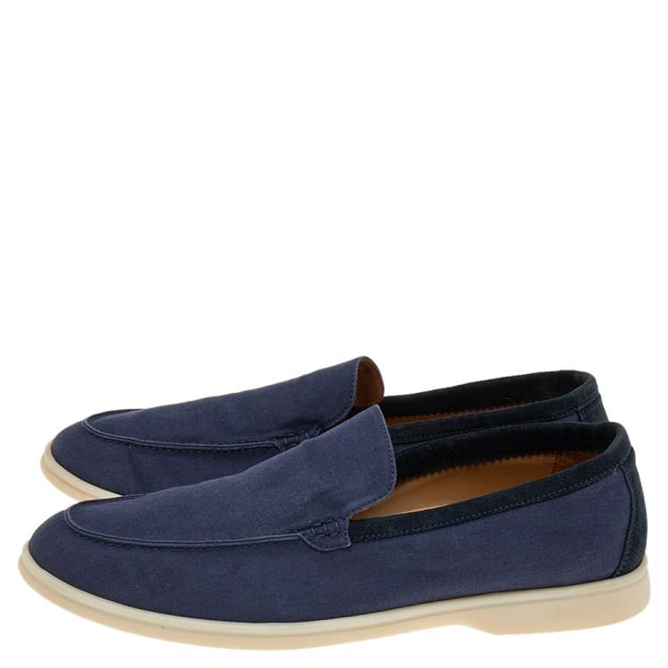 Pre Owned Loro Piana Blue Canvas And Suede 'Summer Walk' Slip On Loafers Size 45