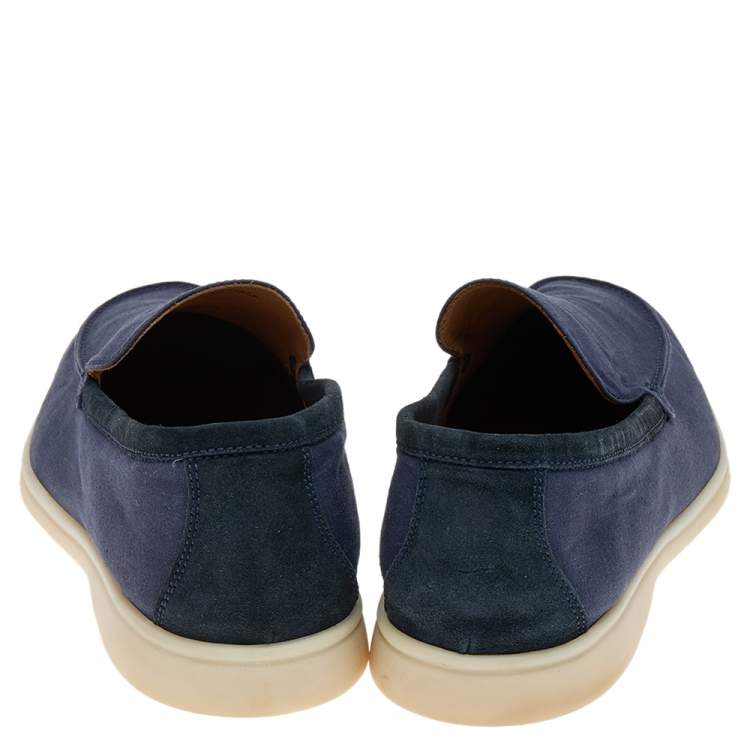 Pre Owned Loro Piana Blue Canvas And Suede 'Summer Walk' Slip On Loafers Size 45