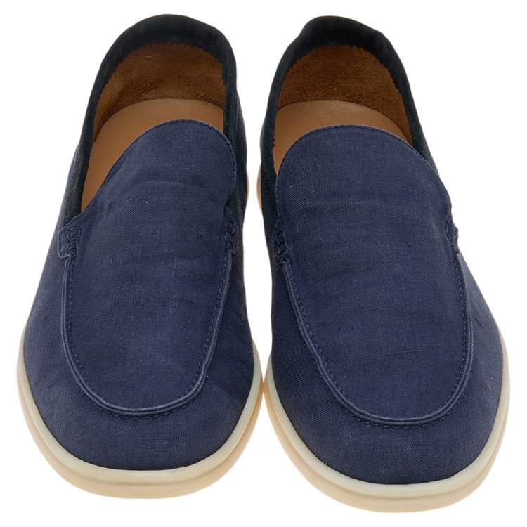 Pre Owned Loro Piana Blue Canvas And Suede 'Summer Walk' Slip On Loafers Size 45