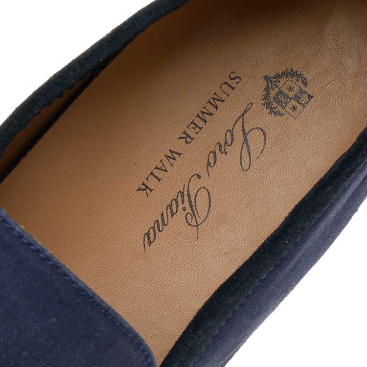 Pre Owned Loro Piana Blue Canvas And Suede 'Summer Walk' Slip On Loafers Size 45