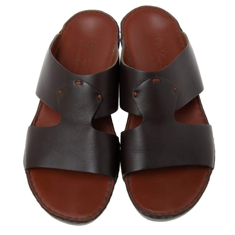 Pre Owned Loro Piano (Exclusive for Dubai) Dark Brown Leather Slide Sandals Size 41
